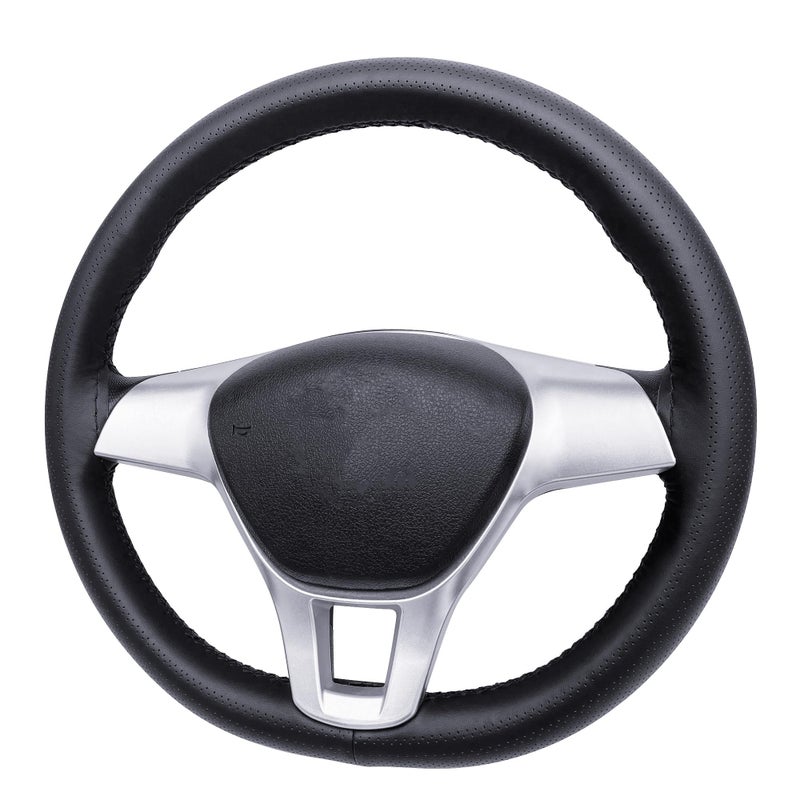 Carodi Leather Steering Wheel Cover, Breathable Non-Slip Design, Soft and Comfortable Feeling, Universal 15 Inch Auto Car Steering Wheel Stitch on Wrapï¼ˆSize M, Blackï¼‰ - Image 2